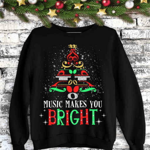 Bright Merry Christmas Music T-Shirt Gift for Musicians &amp Holiday Fans
