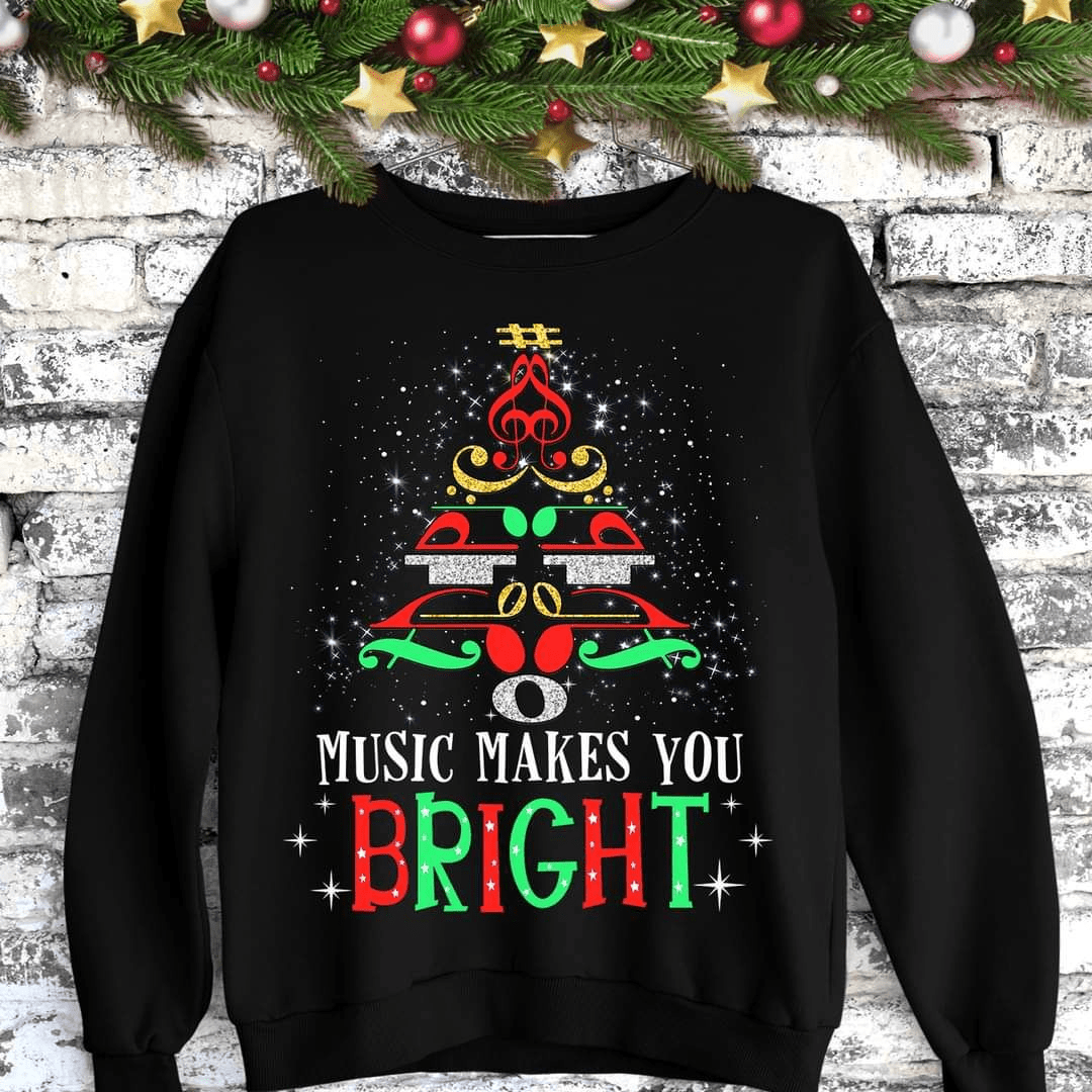 Bright Merry Christmas Music T-Shirt Gift for Musicians & Holiday Fans Bright Merry Christmas Music T-Shirt Gift for Musicians & Holiday Fans