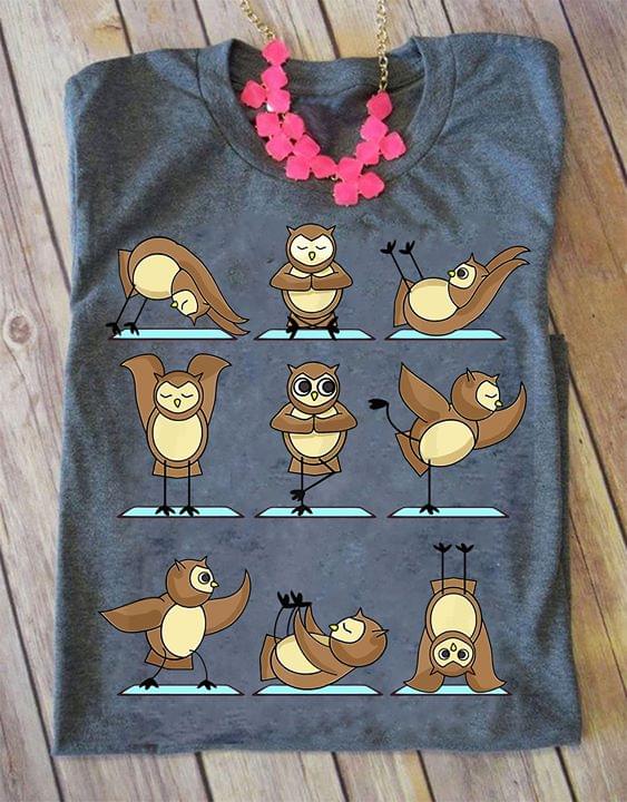 Brown Cartoon Owl Doing Yoga Poses Relaxation Shirt Brown Cartoon Owl Doing Yoga Poses Relaxation Shirt