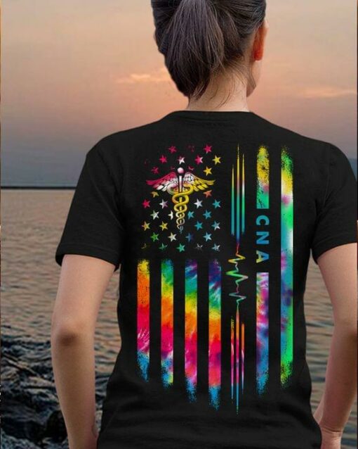 CNA Rainbow Heart Beats Emt Logo Stars Shirt (Back Side)