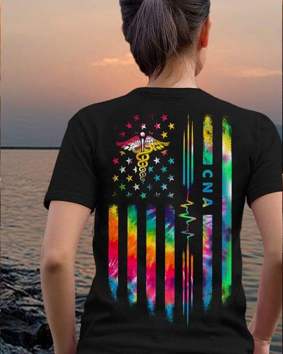 CNA Rainbow Heart Beats Emt Logo Stars Shirt (Back Side) CNA Rainbow Heart Beats Emt Logo Stars Shirt (Back Side)