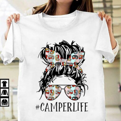 #Camperlife Lady Girl Wearing Trendy Glasses And Headband Motor Home Shirt