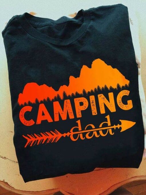 Camping Dad Orange Landscape Mountain Tree Forest Shirt