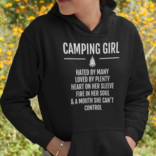 Camping Girl Hated By Many Loved By Plenty Heart On Her Sleeve Hoodie