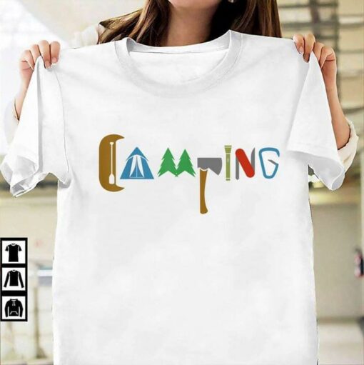 Camping Paddle Tent Pines Axe Flashlight Knife Hook Shirt