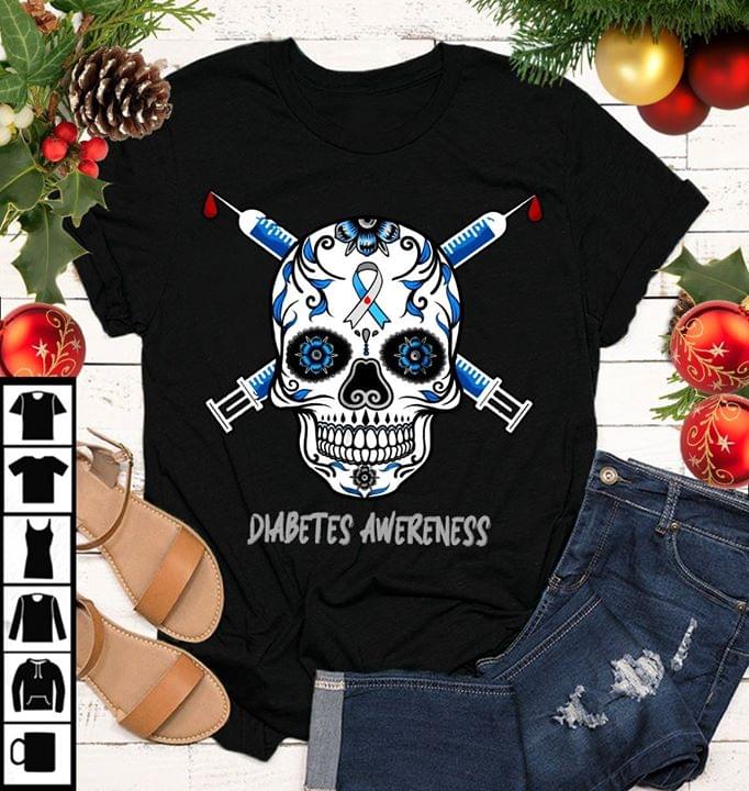 Cancer And Blue White Skull Diabetes Awereness Shirt Cancer And Blue White Skull Diabetes Awereness Shirt