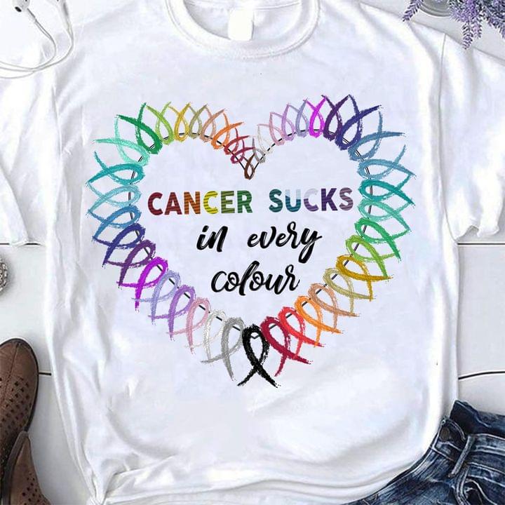 Cancer Sucks In Every Colour Colorful Ribbons Heart Shirt Cancer Sucks In Every Colour Colorful Ribbons Heart Shirt