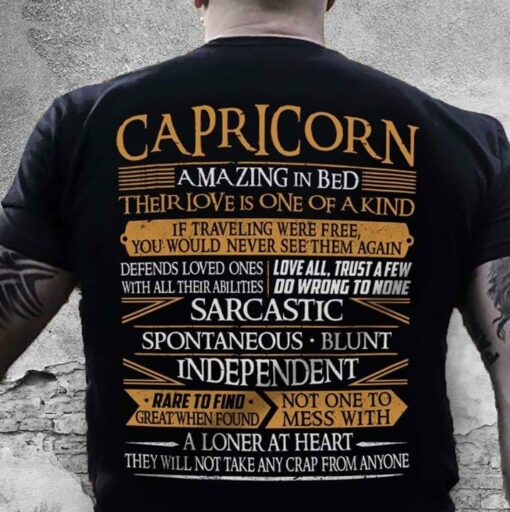 Capricorn Amazing In Bed Their Love Is One Of A Kind If Traveling Were Free Shirt (Back Side)