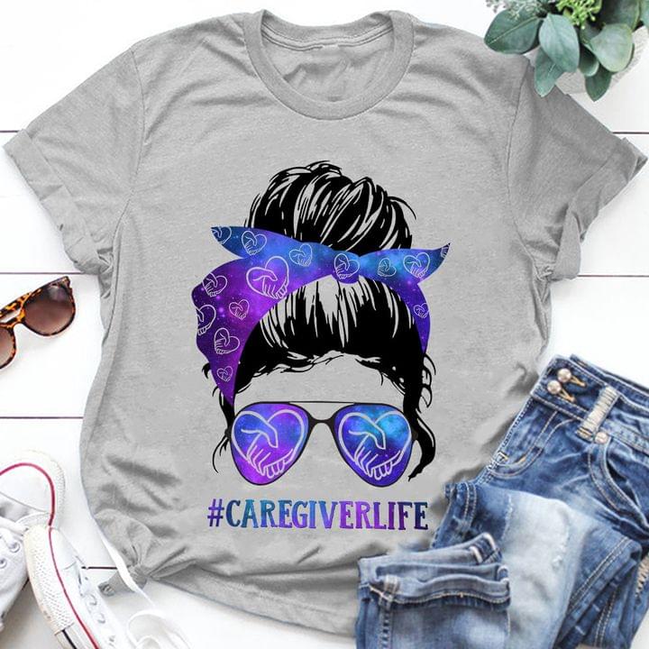 #Caregiverlife Lady Girl Wearing Galaxy Headband And Glasses Heart Hands Holding Shirt #Caregiverlife Lady Girl Wearing Galaxy Headband And Glasses Heart Hands Holding Shirt