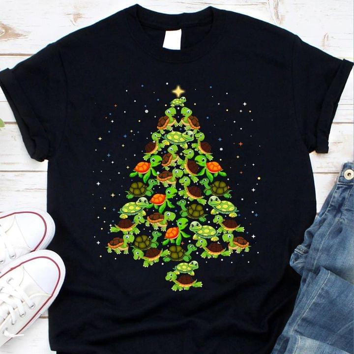 Cartoon Turtles Christmas Tree Stars Glitters Shirt Cartoon Turtles Christmas Tree Stars Glitters Shirt