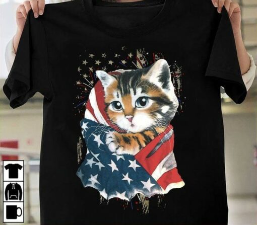 Cat And America Flag Shirt