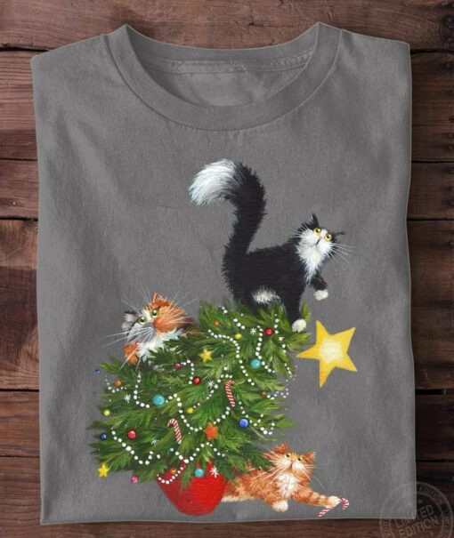 Cat And Christmas Tree, Cute Funny Shirt
