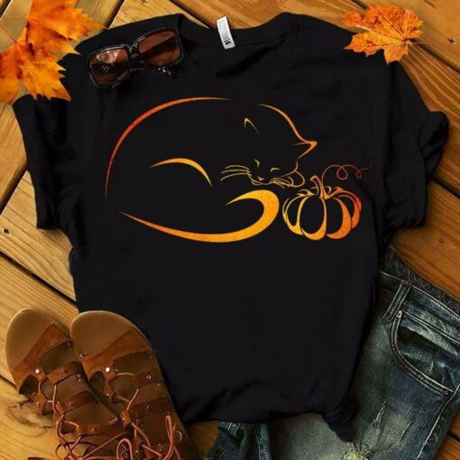 Cat And Pumpkin Halloween Shirt