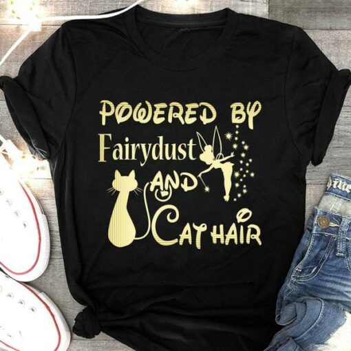 Cat And Tinker Bell Powered By Fairydust And Cat Hair Shirt