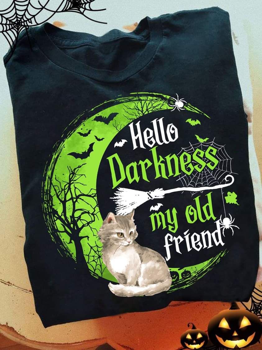Cat Hello Darkness My Old Friend, Halloween Green Moon Shirt Cat Hello Darkness My Old Friend, Halloween Green Moon Shirt