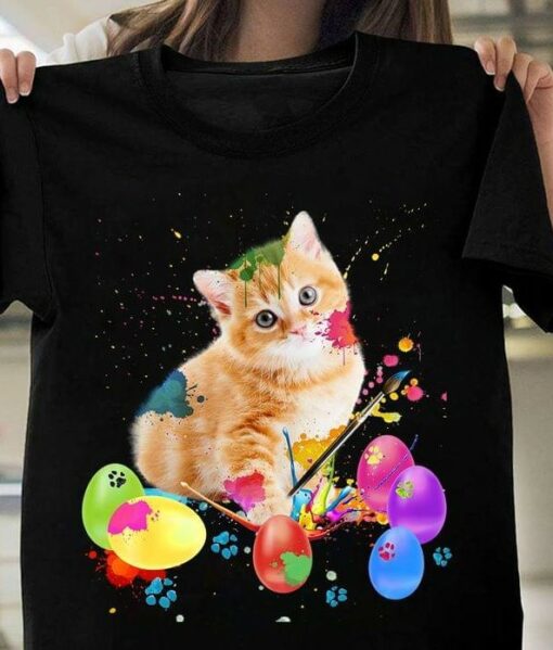 Cat Painting Eggs Happy Easter Shirt