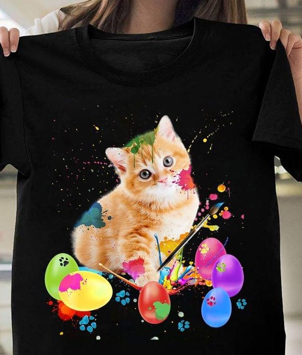 Cat Painting Eggs Happy Easter Shirt Cat Painting Eggs Happy Easter Shirt