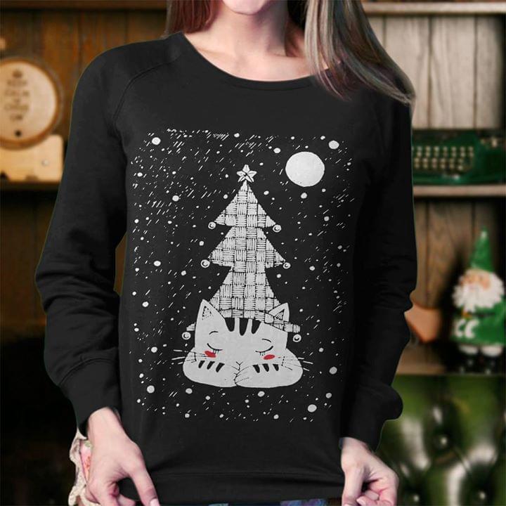 Cat Sleeping Near Christmas Tree Under Moon Light Shirt Cat Sleeping Near Christmas Tree Under Moon Light Shirt