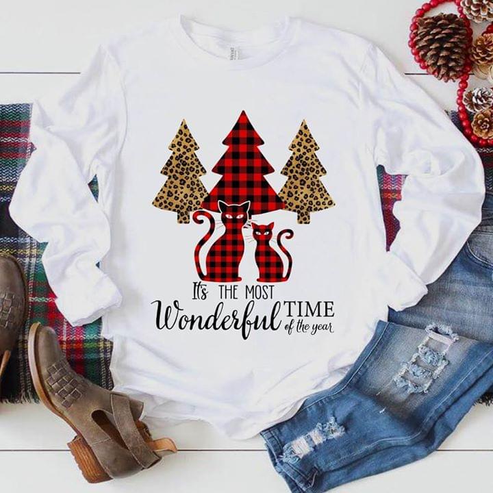 Cats And Christmas Pine Tree It's The Most Time Wonderful Of The Year Shirt Cats And Christmas Pine Tree It's The Most Time Wonderful Of The Year Shirt