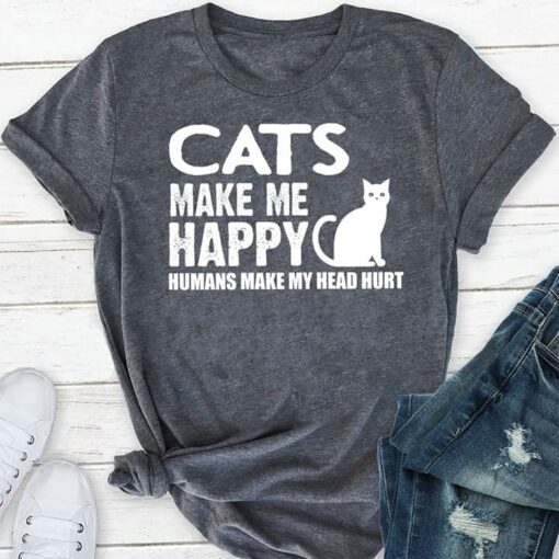 Cats Makes Me Happy Humans Make My Head Hurt Shirt