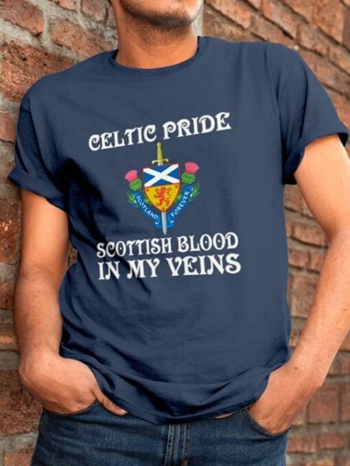 Celtic Pride Scottish Blood In My Veins Flag Of Scotland National Flowers Shirt