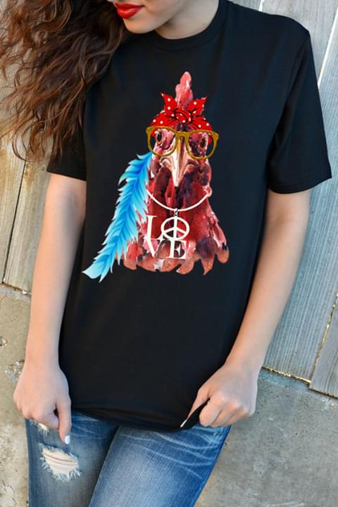 Chicken Peace Blue Feather Hippie Girl Shirt Chicken Peace Blue Feather Hippie Girl Shirt