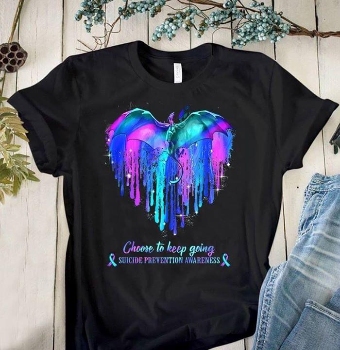 Choose To Keep Going Suicide Prevention Awareness Blue Purple Ribbons Dragon Heart Glitter Shirt Choose To Keep Going Suicide Prevention Awareness Blue Purple Ribbons Dragon Heart Glitter Shirt