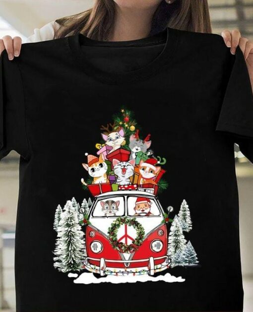 Christmas Bus Santa Claus Cats Shirt