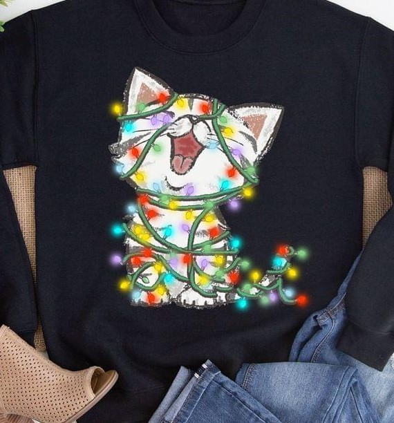 Christmas Cartoon Cat Colorful Lights Shirt Christmas Cartoon Cat Colorful Lights Shirt