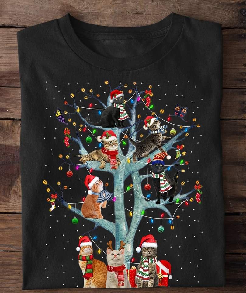 Christmas Cute Cats On The Winter Tree Shirt Christmas Cute Cats On The Winter Tree Shirt