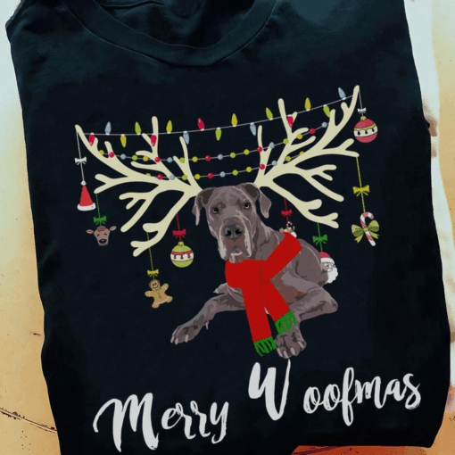 Christmas Dog Lover Gift Shirt, Merry Woofmas Great Dane Reindeer