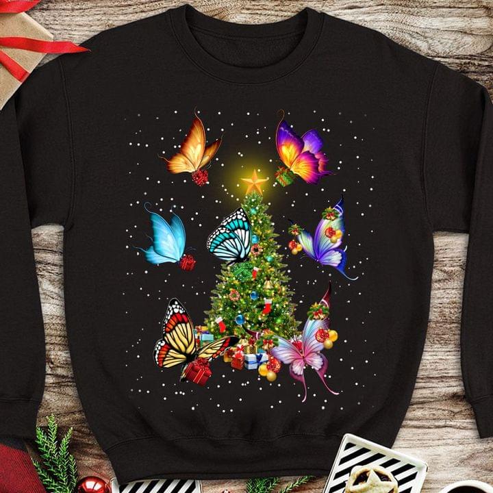 Christmas Tree Butterflies Snow Shirt Christmas Tree Butterflies Snow Shirt