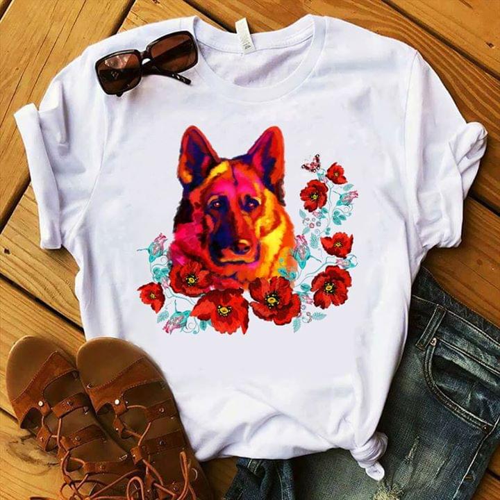 Colorful Becgie Lover And Red Flowers Shirt Colorful Becgie Lover And Red Flowers Shirt