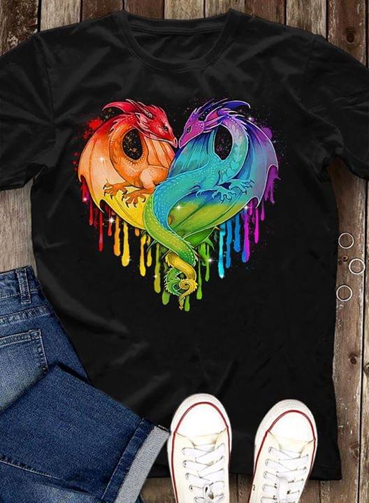 Colorful Fire And Ice Dragon Loving Heart T-Shirt Sweatshirt Hoodie Colorful Fire And Ice Dragon Loving Heart T-Shirt Sweatshirt Hoodie