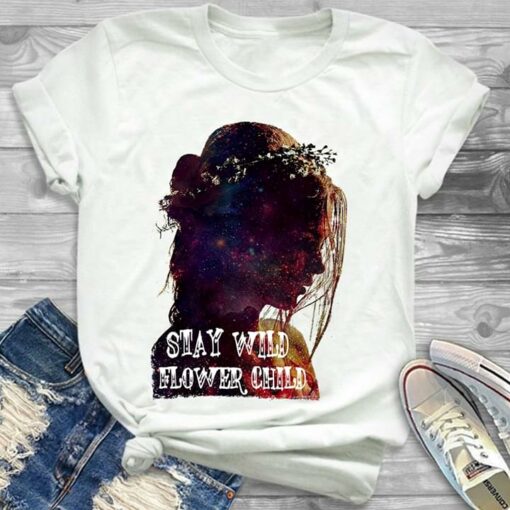 Colorful Galaxy Beautiful Girl Stay Wild Flower Child Shirt