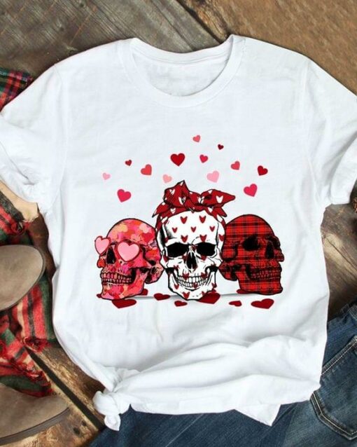 Colorful Love Hearts Skull Girls Shirt