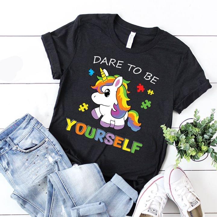 Colorful Rainbow Unicorn And Puzzles Dare To Be Yourself Shirt Colorful Rainbow Unicorn And Puzzles Dare To Be Yourself Shirt