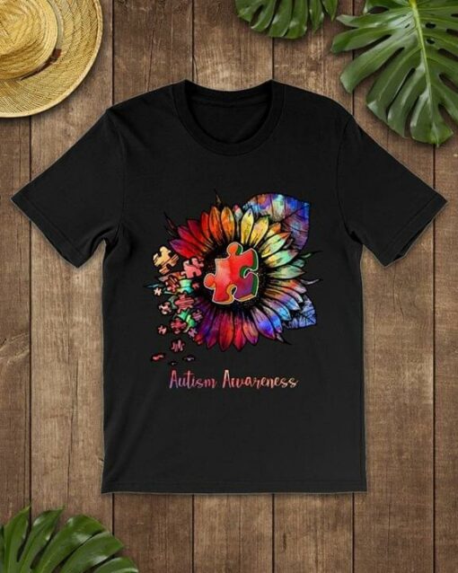 Colorful Sunflower Puzzle Autism Awareness Shirt