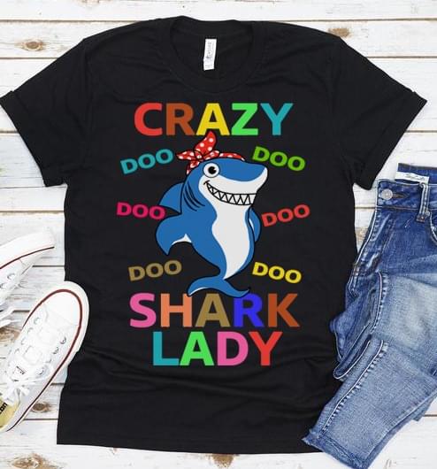 Crazy Shark Lady Doo Doo Doo Shark Wearing Red White Polka Dot Headband Shirt Crazy Shark Lady Doo Doo Doo Shark Wearing Red White Polka Dot Headband Shirt