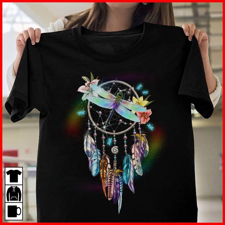 Crystal Colors Feathers Dream Catcher And Colorful Flowers Dragonfly Shirt Crystal Colors Feathers Dream Catcher And Colorful Flowers Dragonfly Shirt