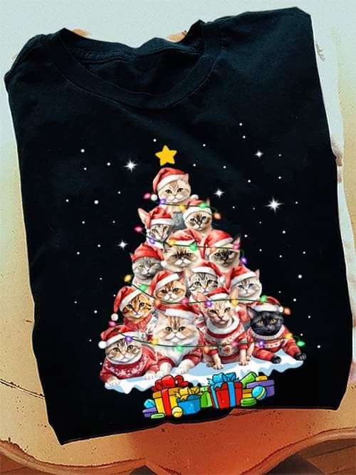 Cute All Cats Shaped Christmas Tree Shirt Cute All Cats Shaped Christmas Tree Shirt