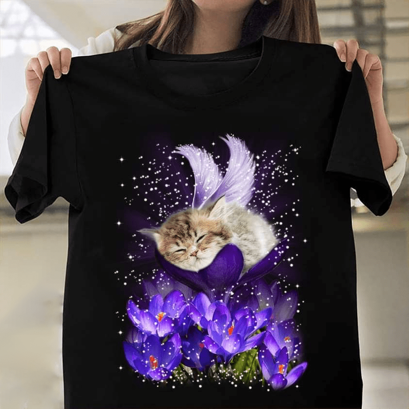 Cute Angel Cat Sleeping On Magic Flower Shirt Cute Angel Cat Sleeping On Magic Flower Shirt