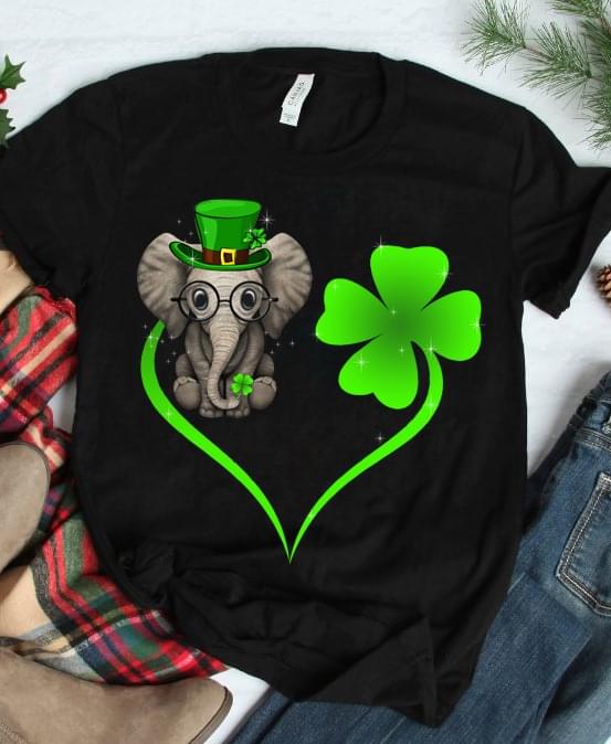 Cute Baby Elephant Wearing Green Top Hat Clover Heart Irish Saint Patrick Day Shirt Cute Baby Elephant Wearing Green Top Hat Clover Heart Irish Saint Patrick Day Shirt