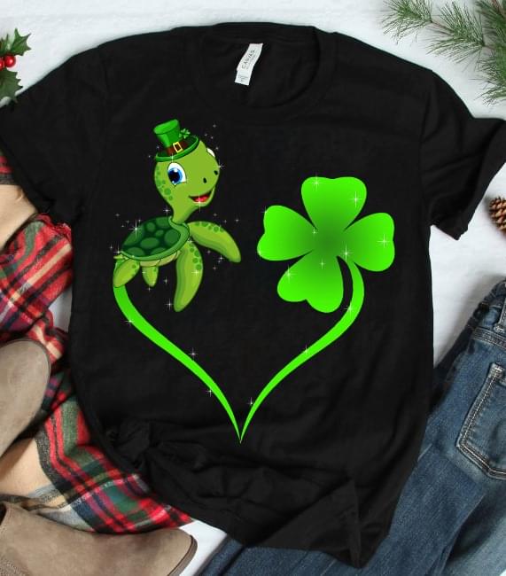Cute Baby Turtle Wearing Green Top Hat Clover Heart Irish Saint Patrick Day Shirt Cute Baby Turtle Wearing Green Top Hat Clover Heart Irish Saint Patrick Day Shirt