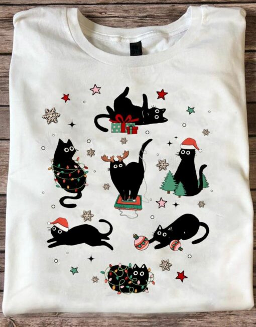 Cute Black Cat Christmas Family Shirt