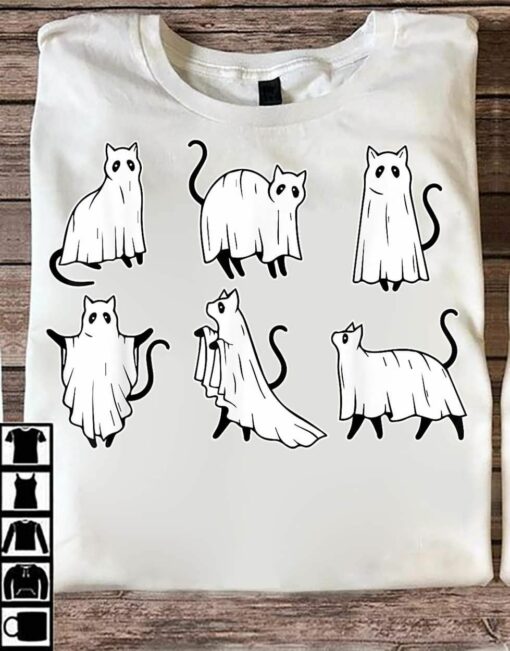 Cute Black Cat Cosplay Ghost Halloween Shirt