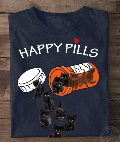 Cute Black Cats Happy Pills, Cat Lover Shirt
