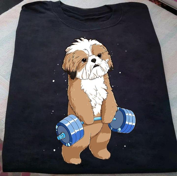 Cute Cartoon Maltese Shih Tzu Weightlifting Fitness Shirt Cute Cartoon Maltese Shih Tzu Weightlifting Fitness Shirt