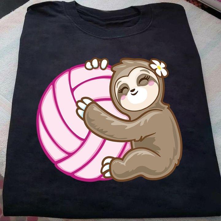 Cute Cartoon Sloth Holding Pink Volleyball Shirt Cute Cartoon Sloth Holding Pink Volleyball Shirt