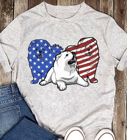 Cute Chow Chow Dog Mixed American Flag Shirt